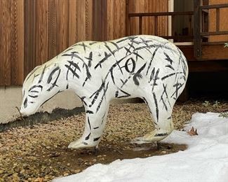 CONTEMPORARY ART BEAR SCULPTURE | painted formed composition; h. 27 x 42 x 11 in. (bear); with metal stakes, outdoors