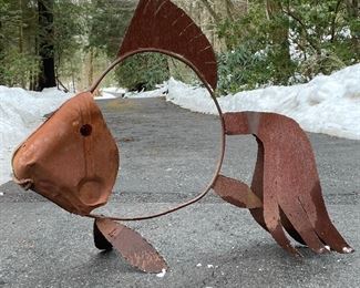 IRONWORK FISH SCULPTURE | welded signature, made from reclaimed materials; 42 x 48 x 21