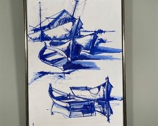 HARBORSCAPE OIL PAINTING | studies of various boats, signed lower left; 38 x 25 in.