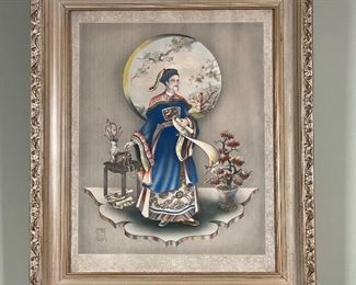 STAN DAVID ILLUSTRATION | colorful drawing of a scholar in a blue robe; 25 x 21 in., framed