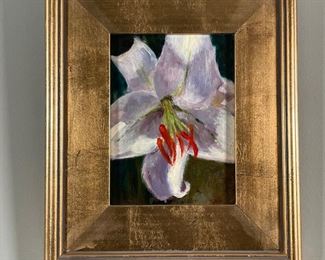 IRIS STILL LIFE PAINTING | oil on artist's board; 14 x 11 in., framed