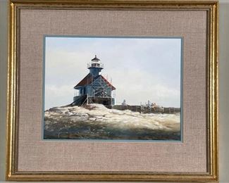 D.A. REMLEY (American, 20th century) | lighthouse under repair, mixed media on paper, signed lower left; 9 x 12 in (sight); 16 x 18 in., framed