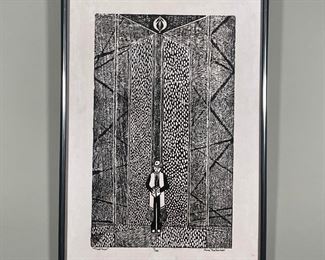 MONA THALHEIMER WOODBLOCK PRINT | "Tradition" showing a young jewish boy reading, ed. 7/20; 30 x 25 in.
