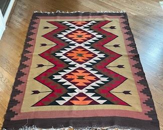 MEXICAN FLAT WOVEN RUG | having a "dazzler" type pattern; h. 6ft-2in x 4ft-8in.