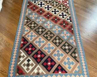 PATTERNED KILIM RUG | patterned diamonds with centered crosses in muted tones; 6ft-5in. x 3ft-9in.
