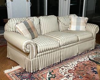 STRIPED GOLD & CREAM 3 CUSHION SOFA | 31 x 85 x 38 in. in great shape!