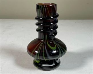 BLOWN ART GLASS BUD VASE | with green and white within; h 6 in.