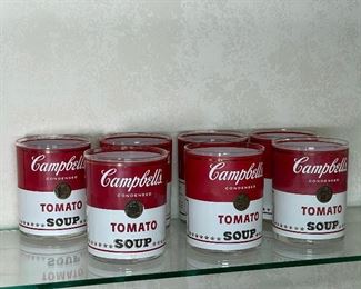 WARHOL STYLE CAMPBELL'S SOUP LOW BALL | low ball glasses screen printed to look like campbell's tomato soup cans