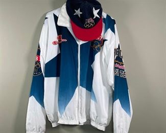 1996 OLYMPICS/ CHAMPION GEAR | vintage champion windbreaker from the 1996 Atlanta Olympics; women's XL, plus a matching hat; appears in great condition