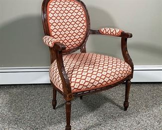 BERGERE CHAIR | needlepoint upholstery, carved frame; 34 x 25 x 24 in.