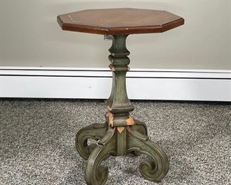 CONTEMPORARY OCTAGONAL SIDE TABLE | laminated pedestal base, peeling; h. 22 x 15 x 15 in.