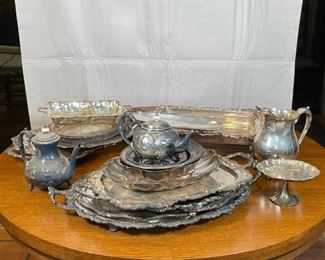ESTATE LOT of SILVERPLATE ITEMS | dozens of various trays, vessels, etc.