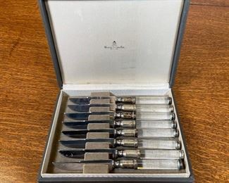 STERLING & ACRYLIC HANDLE FISH KNIVES | in a Georg Jensen fitted velvet box