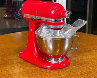 KITCHEN AID U.S.A. MADE MIXER | "Ultra Power" red powdercoated cast iron tilting mixer, two heads, plastic catch, original papers, great condition!