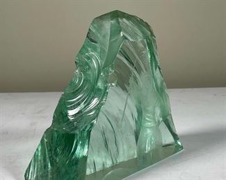 VICKE LINDSTRAND for KOSTA BODA | art glass sculpture of rough cut and etched glass, chip over signature; h. 6-1/2 x 8 in.
