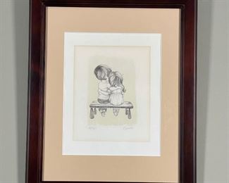 "KAROLE" LITHOGRAPH | children sitting together, ed. 69/75; 16-1/2 x 13 in., framed