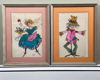 DORIS COLE (American, 20th century) | mixed media artwork showing characters from The Wizard of Oz; 17 x 13 in. framed