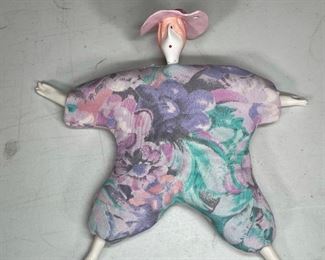 FUN CERAMIC/ BEAN BAG DOLL | ceramic head, hands, feet, on a body of bead-filled stitched stretchy material; 9 x 9 in.