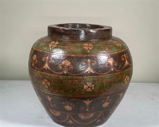 GLAZED POTTERY VASE | h. 15 x dia. 15 in.
