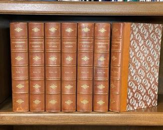 SHAKESPEARE'S WORKS LEATHER BOUND BOOKS | bound in half leather; Hillard Gray & Co., Boston; h. 9-1/2 in.