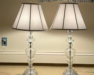 PAIR CUT GLASS LAMPS | h. 36 x 16 in. (overall)