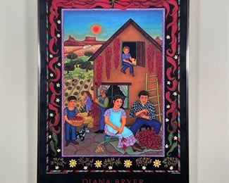DIANA BRYER SIGNED POSTER | "Making Chile Ristras"; 32 x 23 in., framed