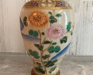 Japanese Satsuma Vase with White Crackle Glaze 
