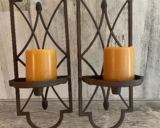 Pair of Metal Pillar Candle Sconces 

