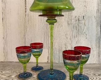 Pier 1 Glass Cordials & a Candlestick Lamp
