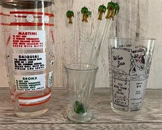 Barware  Lot Shaker, Glass Stirers and a Highball 
