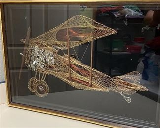 Framed String Art of Sopwith Camel Biplane