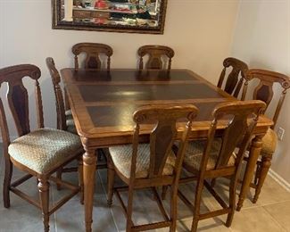 $875 ~ OBO~ WOW AMAZING LARGE TABLE, EIGHT TALL CHAIRS WITH ONE LEAF 60WX 60W X 36HT ~ LEAF 20X60