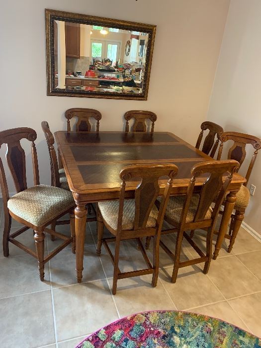 $875 ~ OBO~ WOW AMAZING LARGE TABLE, EIGHT TALL CHAIRS WITH ONE LEAF 60WX 60W X 36HT ~ LEAF 20X60