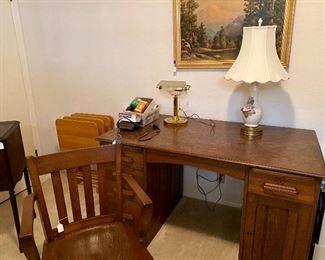 solid oak antique desk and chair  circa 1910