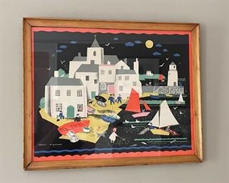 Framed Artwork - Vintage Peggy Wickham Print, Seaside Village