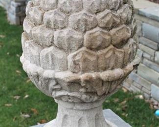 Welcoming concrete pineapple.  The large concrete piece is 28 inches high and 15 inches in diameter.  Priced at $150.00.  