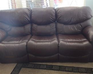Leather double recliner sofa