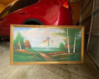 Large landscape painting & frame