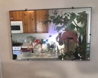 Vintage Wall mirror with Flamingo 