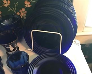 Two (2) sets of cobalt blue dishes 