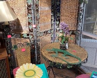 screen, table, assorted items