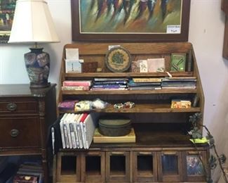 Great display case filled with fabric and quilting supplies