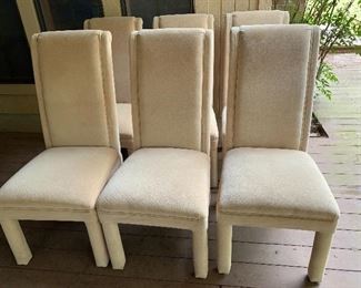 Set of 8 matching Parsons dining chairs: (6 sidechairs and 2 armchairs), Oyster colored (oatmeal) 1985 Maddox Furniture Co., spring cushioned seats (very comfy!) 