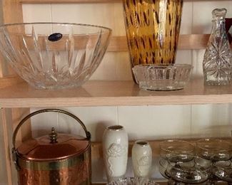 Copper & Brass Ice Bucket, Lenox, Libbey Tawney Smoke Stemware