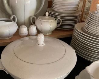Rosenthal "White Velvet Platinum" with serving pieces, white china with silver, mint condition,