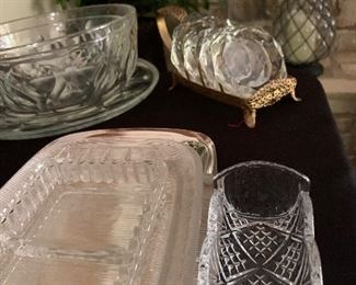 crystal serveware, Pyrex, silverplate 
