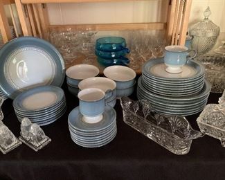 Denby Langley Castile Blue Stoneware, service for 8, excellent 