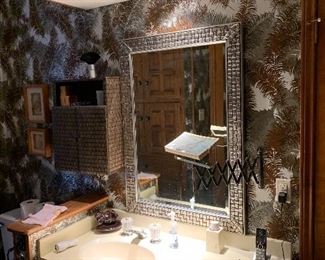 1 of 2 "Silver Mosaic"  Hollywood Regency beveled  mirrorsMeasures 42" by 30"   (can be hung vertically or horizontally) 