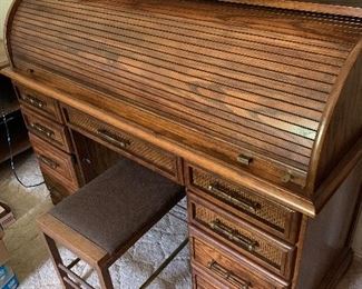 Roll top desk 4' hight and 54" across 2 keys fro locking tambour and drawers, bench sold separately