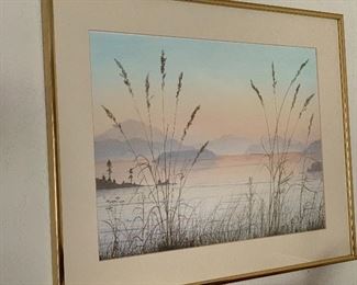 Jeane Duffey (England, 1927 - 2007) framed print ' Islands in the Sound" 16 by 20" in gold metal frame, printed in England